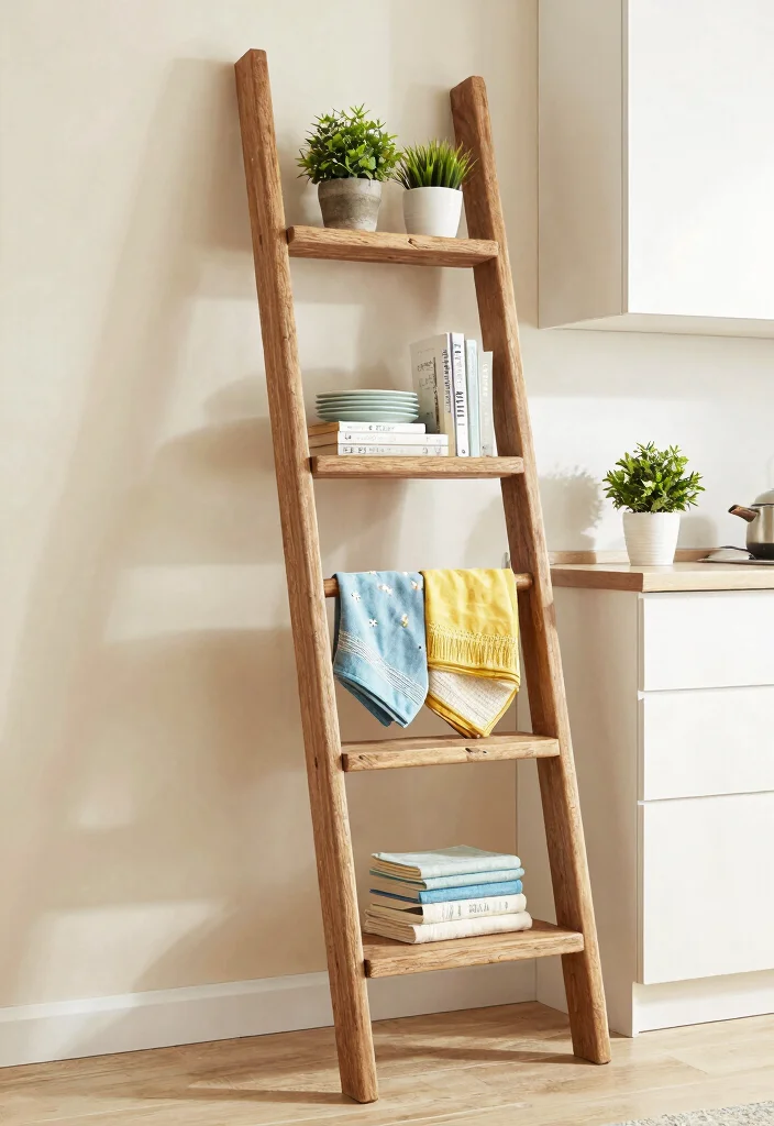 16 Kitchen With Shelves Ideas That Showcase Style 5 16 Kitchen With Shelves Ideas That Showcase Style - 5. Ladders as Creative Shelving Solutions 1