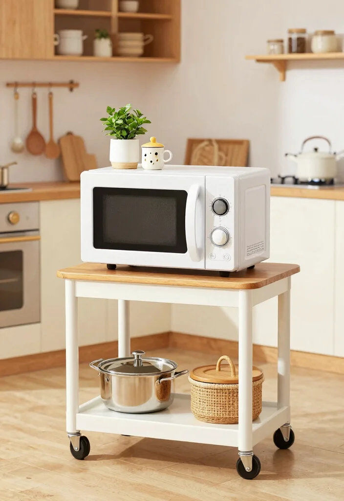 16 Microwave Ideas in Kitchen That Save Space Smartly 14 16 Microwave Ideas in Kitchen That Save Space Smartly - 14. Mobile Kitchen Carts 1
