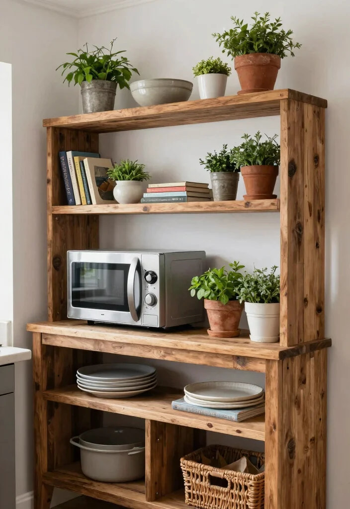 16 Microwave Ideas in Kitchen That Save Space Smartly 15 16 Microwave Ideas in Kitchen That Save Space Smartly - 15. Reclaimed Wood Shelving 1