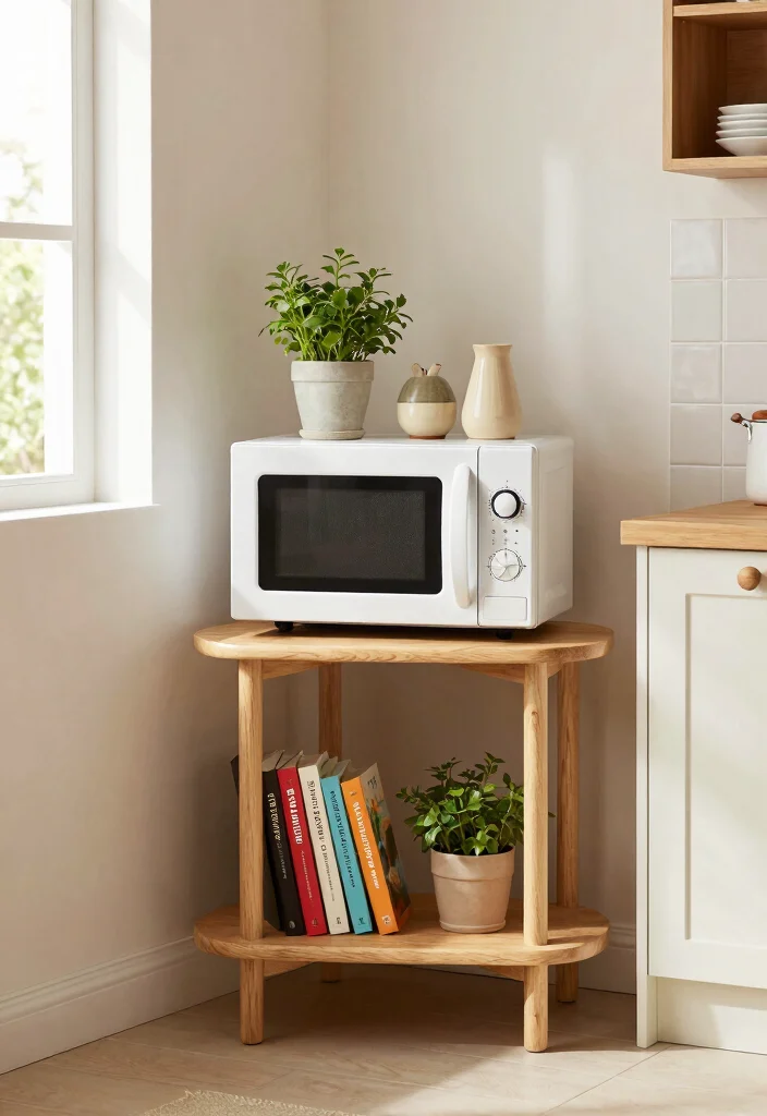 16 Microwave Ideas in Kitchen That Save Space Smartly 5 16 Microwave Ideas in Kitchen That Save Space Smartly - 5. Corner Microwave Stand 1