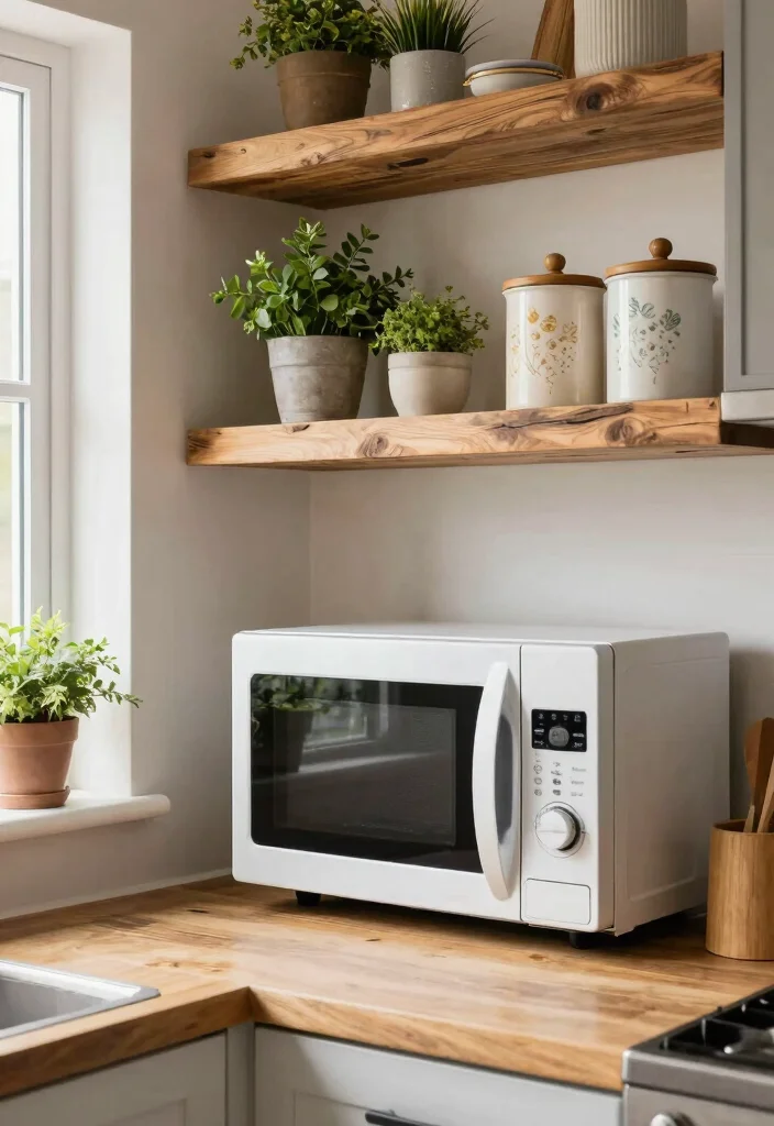 16 Microwave Ideas in Kitchen That Save Space Smartly 6 16 Microwave Ideas in Kitchen That Save Space Smartly - 6. Open Shelving for Microwaves 1