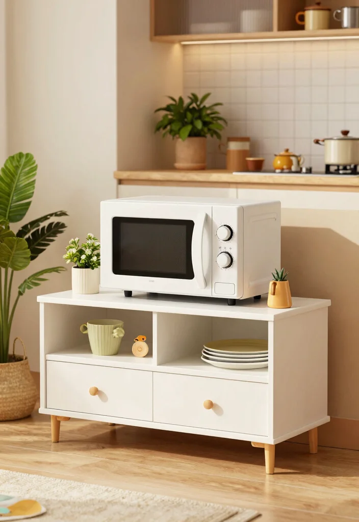 16 Microwave Ideas in Kitchen That Save Space Smartly 8 16 Microwave Ideas in Kitchen That Save Space Smartly - 8. Decorative TV Stand for Microwave 1