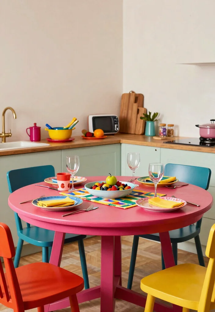 16 Small Round Kitchen Table Ideas With Intimate Style 10 16 Small Round Kitchen Table Ideas With Intimate Style - 10. Color Pop 1