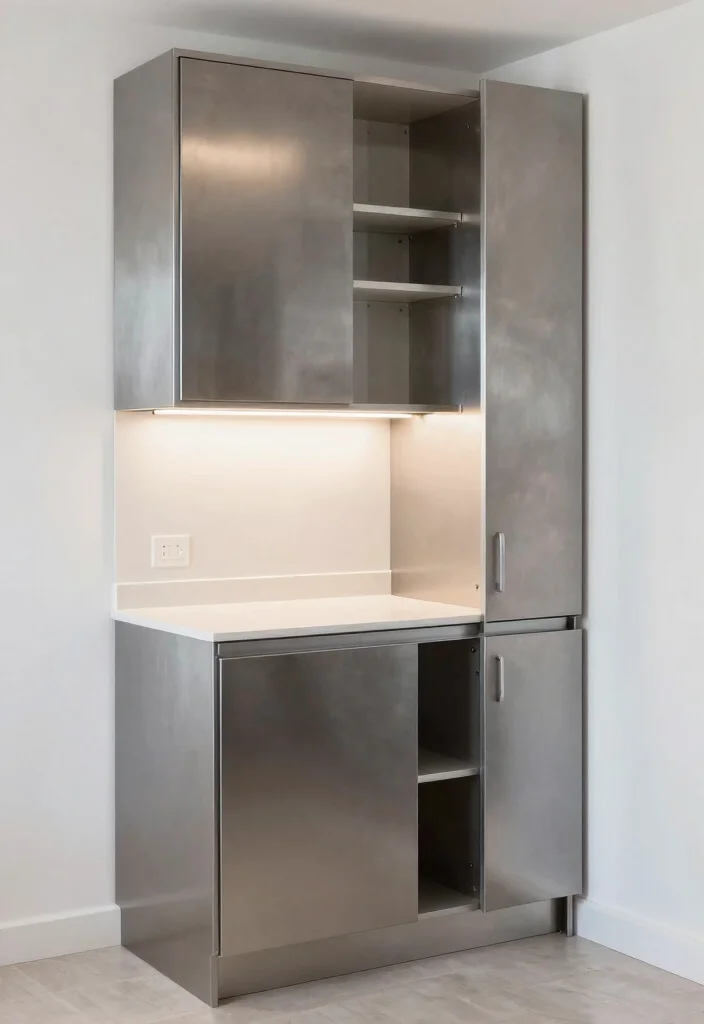 16 Steel Kitchen Cabinets Ideas With Industrial Edge 10 16 Steel Kitchen Cabinets Ideas With Industrial Edge - 10. Steel Cabinets for Small Spaces 1