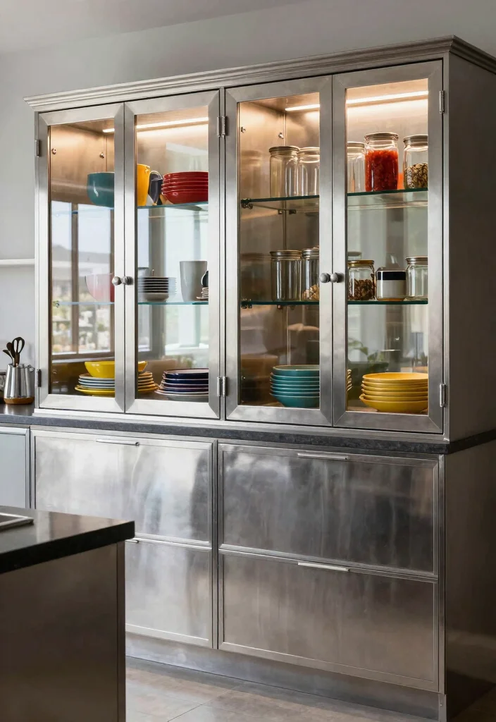 16 Steel Kitchen Cabinets Ideas With Industrial Edge 3 16 Steel Kitchen Cabinets Ideas With Industrial Edge - 3. Steel Cabinets with Glass Fronts 1
