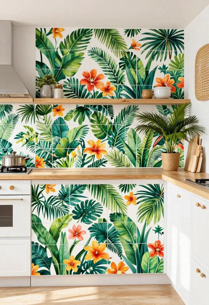 16 Tile Stickers Kitchen Ideas With Budget Friendly Refresh 8 16 Tile Stickers Kitchen Ideas With Budget Friendly Refresh - 8. Tropical Escape 1