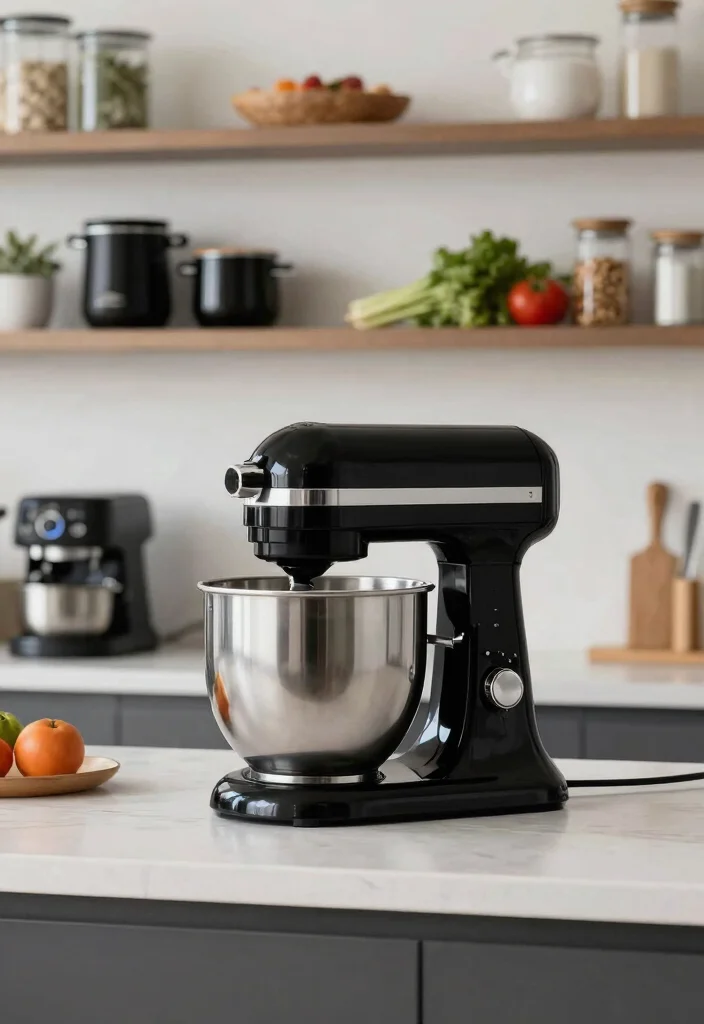 17 Black Kitchen Accessories Ideas With Bold Touch - 10. Black Mixer and Appliances 1