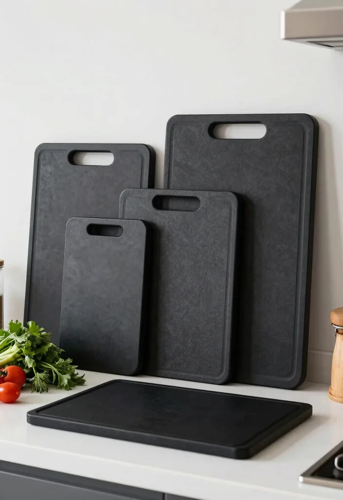 17 Black Kitchen Accessories Ideas With Bold Touch - 11. Black Cutting Boards 1