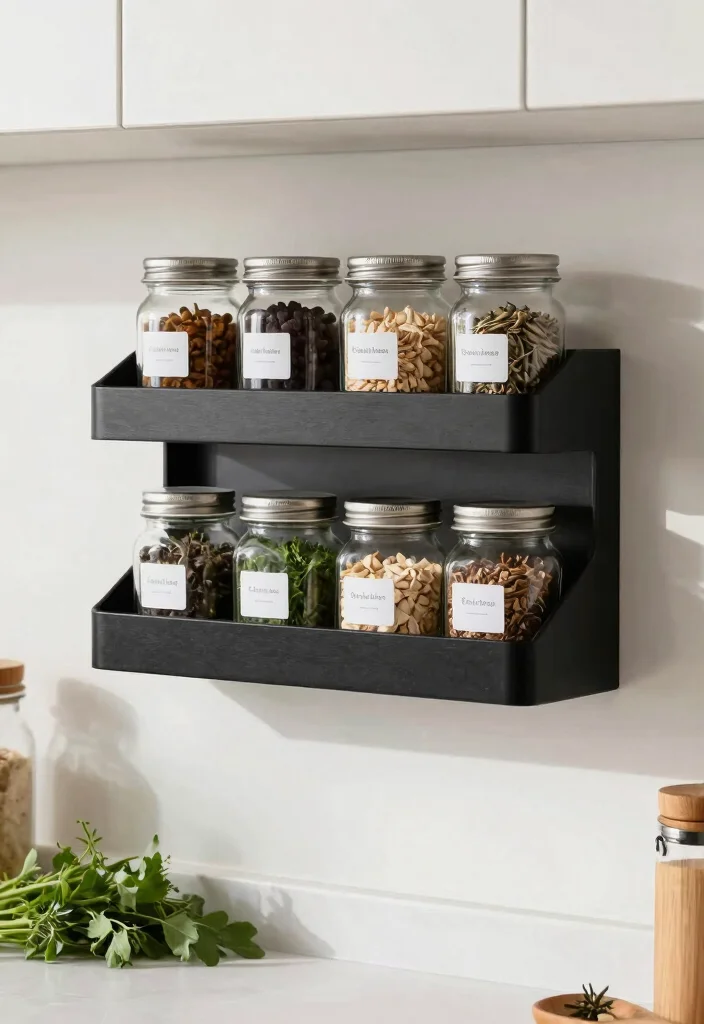 17 Black Kitchen Accessories Ideas With Bold Touch - 12. Black Spice Racks 1