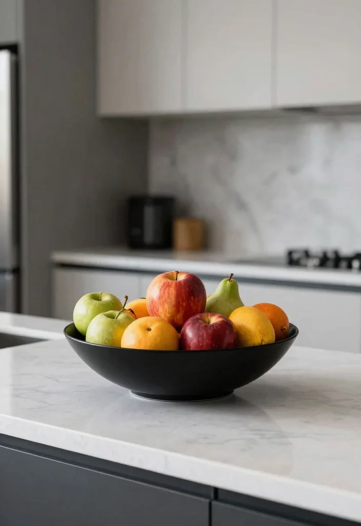 17 Black Kitchen Accessories Ideas With Bold Touch - 13. Black Fruit Bowls 1