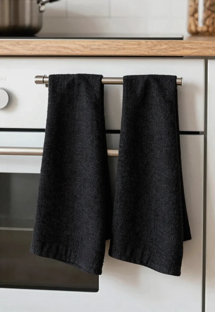 17 Black Kitchen Accessories Ideas With Bold Touch - 14. Black Kitchen Towels 1