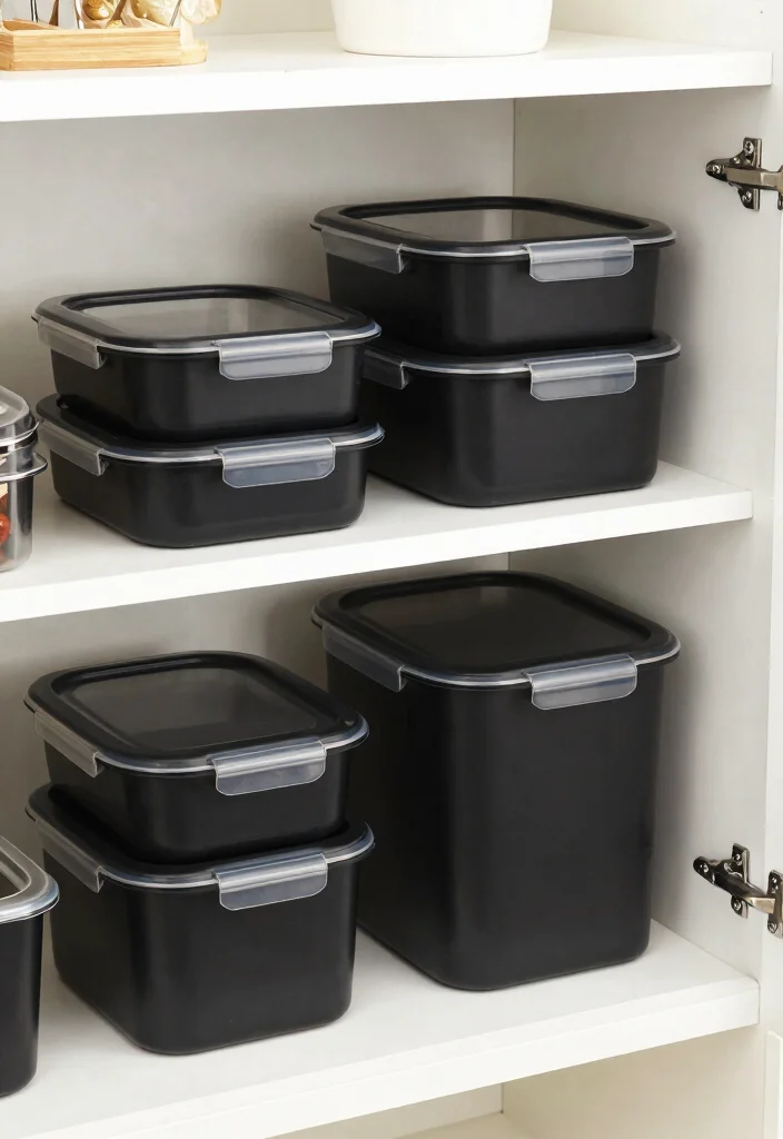 17 Black Kitchen Accessories Ideas With Bold Touch - 17. Black Food Storage Containers 1