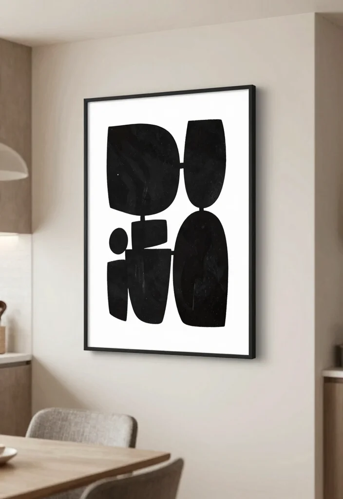 17 Black Kitchen Accessories Ideas With Bold Touch - 8. Bold Black Wall Art 1