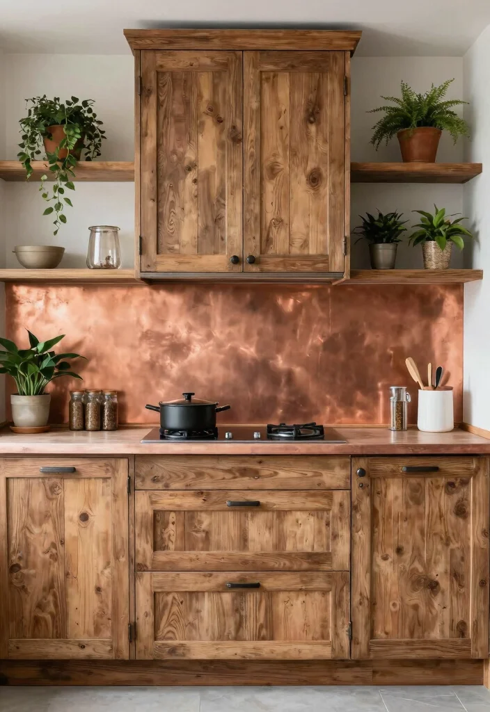 17 Copper Splashback Kitchen Ideas With Warm Shine 10 17 Copper Splashback Kitchen Ideas With Warm Shine - 10. Natural Elements: Wood and Copper Harmony 1