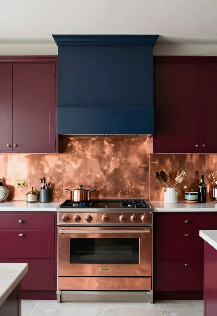 17 Copper Splashback Kitchen Ideas With Warm Shine 12 17 Copper Splashback Kitchen Ideas With Warm Shine - 12. Copper with Bold Color Accents 1