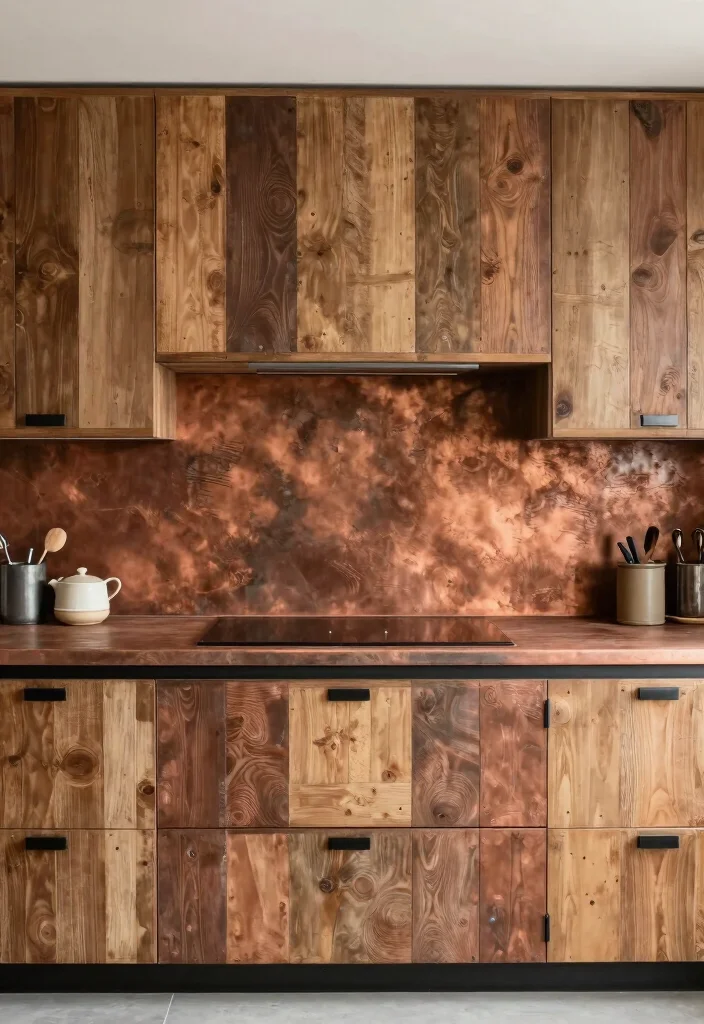 17 Copper Splashback Kitchen Ideas With Warm Shine 17 17 Copper Splashback Kitchen Ideas With Warm Shine - 17. Embracing Sustainability with Reclaimed Copper 1