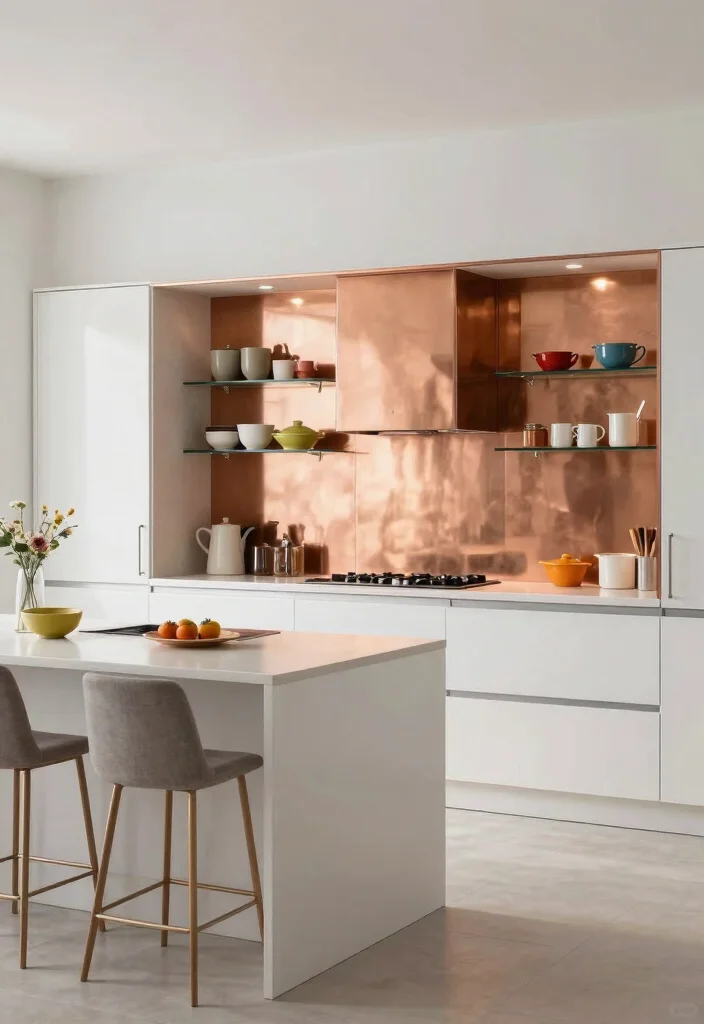 17 Copper Splashback Kitchen Ideas With Warm Shine 2 17 Copper Splashback Kitchen Ideas With Warm Shine - 2. Sleek and Smooth: Polished Copper Finish 1