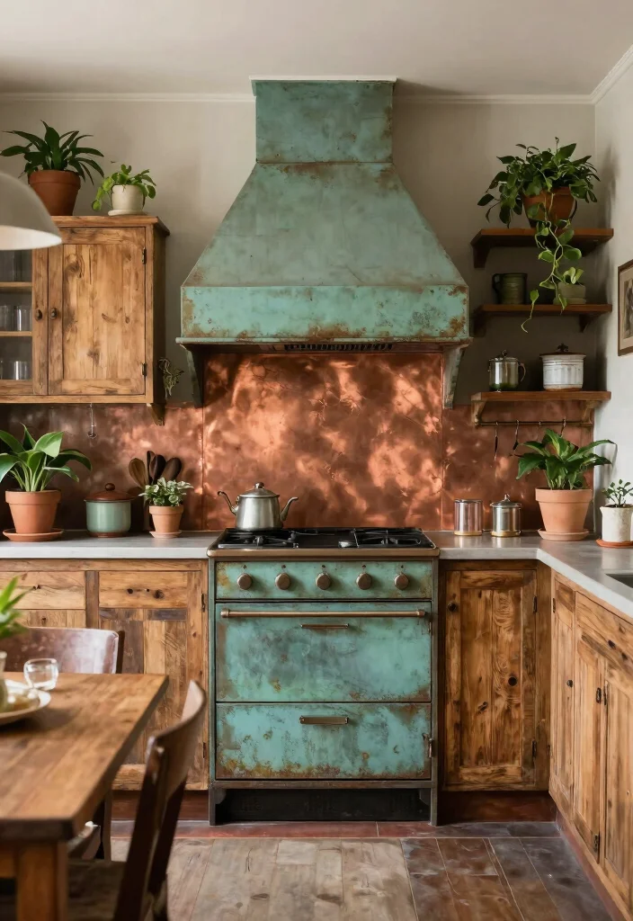 17 Copper Splashback Kitchen Ideas With Warm Shine 3 17 Copper Splashback Kitchen Ideas With Warm Shine - 3. Vintage Vibes with Patina Copper 1