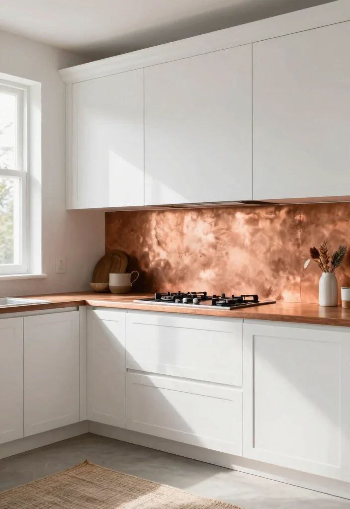 17 Copper Splashback Kitchen Ideas With Warm Shine 5 17 Copper Splashback Kitchen Ideas With Warm Shine - 5. Copper and White: A Timeless Combo 1