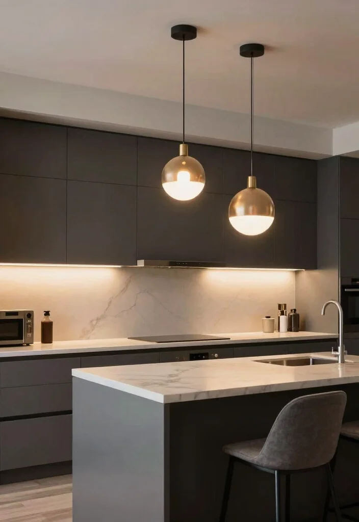 17 Dark Grey Cabinets Kitchen Ideas With Modern Edge 13 17 Dark Grey Cabinets Kitchen Ideas With Modern Edge - 13. Statement Lighting 1