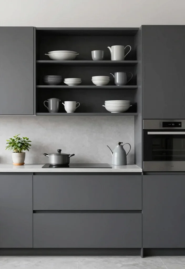 17 Dark Grey Cabinets Kitchen Ideas With Modern Edge 2 17 Dark Grey Cabinets Kitchen Ideas With Modern Edge - 2. Minimalistic Open Shelving 1
