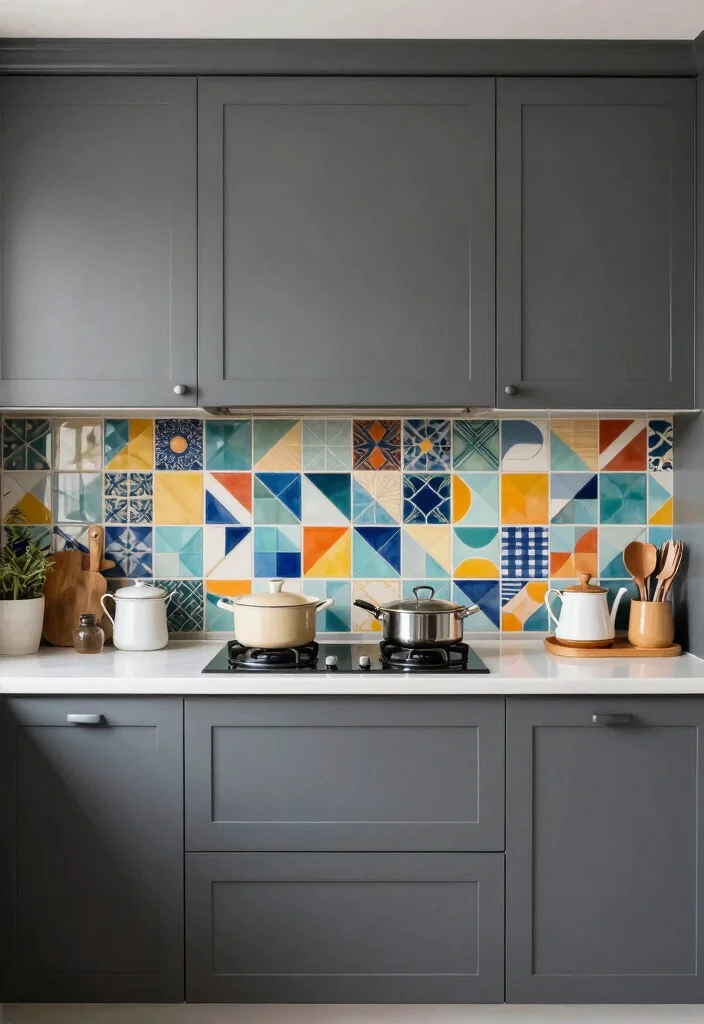 17 Dark Grey Cabinets Kitchen Ideas With Modern Edge 8 17 Dark Grey Cabinets Kitchen Ideas With Modern Edge - 8. Artistic Backsplash 1
