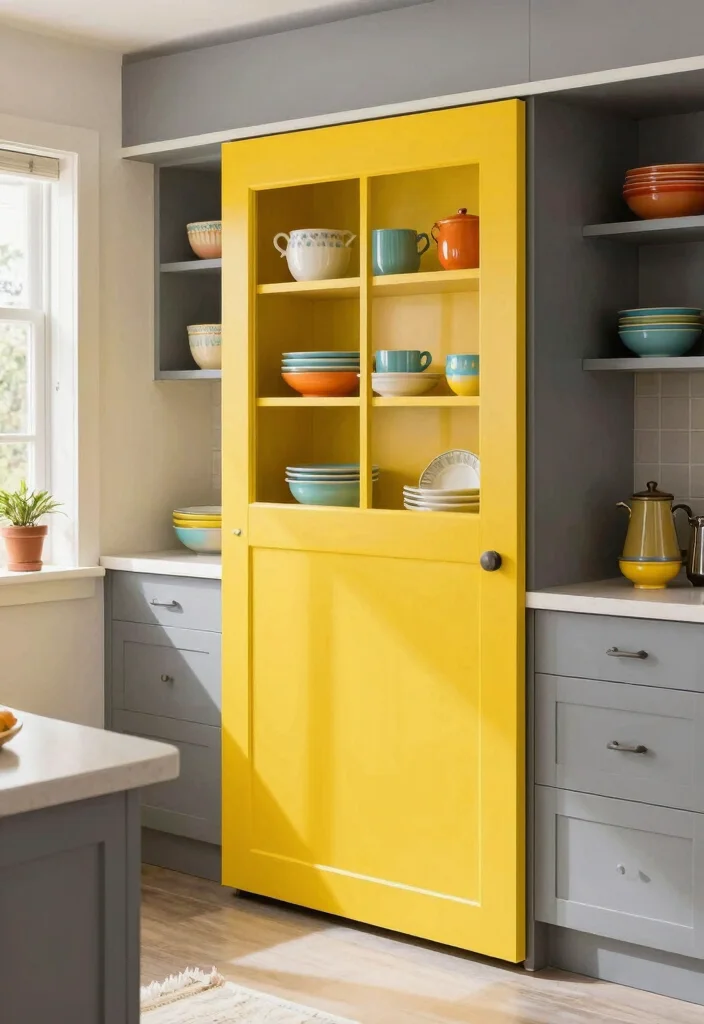 17 Kitchen Pantry Doors Ideas With Stylish Function 3 17 Kitchen Pantry Doors Ideas With Stylish Function - 3. Bold Colored Doors 1