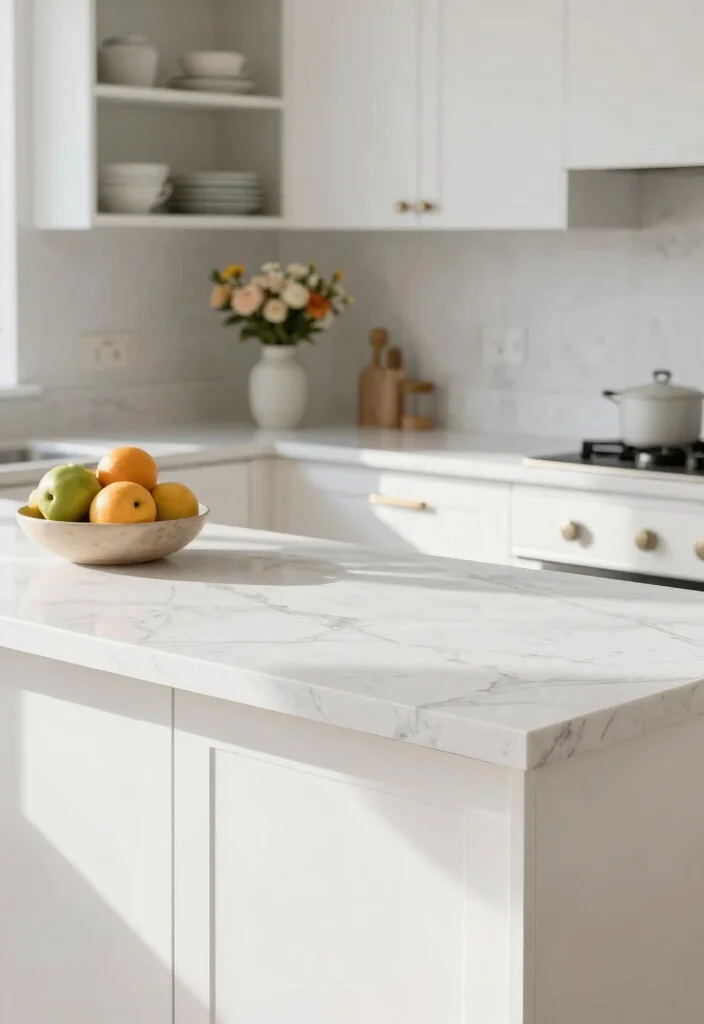 17 Kitchen Quartz Countertops Ideas With Durable Beauty 1 17 Kitchen Quartz Countertops Ideas With Durable Beauty - 1. Classic White Quartz with Subtle Gray Veining 1