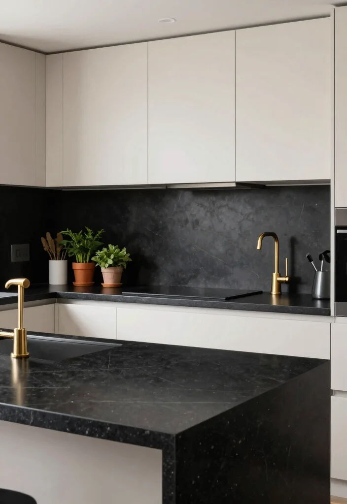 17 Kitchen Quartz Countertops Ideas With Durable Beauty 2 17 Kitchen Quartz Countertops Ideas With Durable Beauty - 2. Bold Black Quartz for Dramatic Flair 1