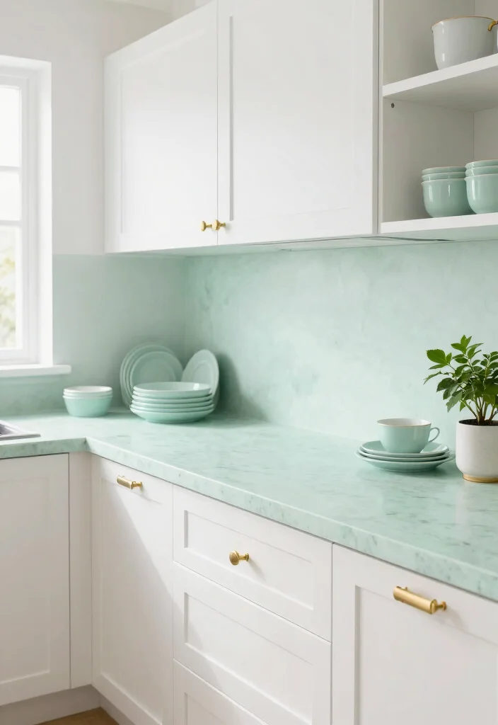 17 Kitchen Quartz Countertops Ideas With Durable Beauty 6 17 Kitchen Quartz Countertops Ideas With Durable Beauty - 6. Soft Pastels for a Gentle Touch 1