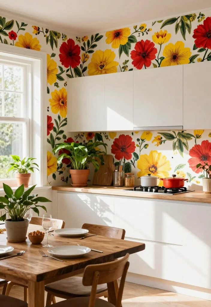 17 Kitchen With Wallpaper Ideas That Add Personality 1 17 Kitchen With Wallpaper Ideas That Add Personality - 1. Bold Floral Wonderland 1