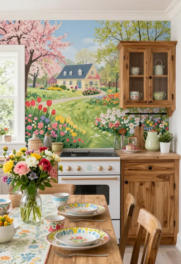 17 Kitchen With Wallpaper Ideas That Add Personality 12 17 Kitchen With Wallpaper Ideas That Add Personality - 12. Seasonal Scenic Views 1