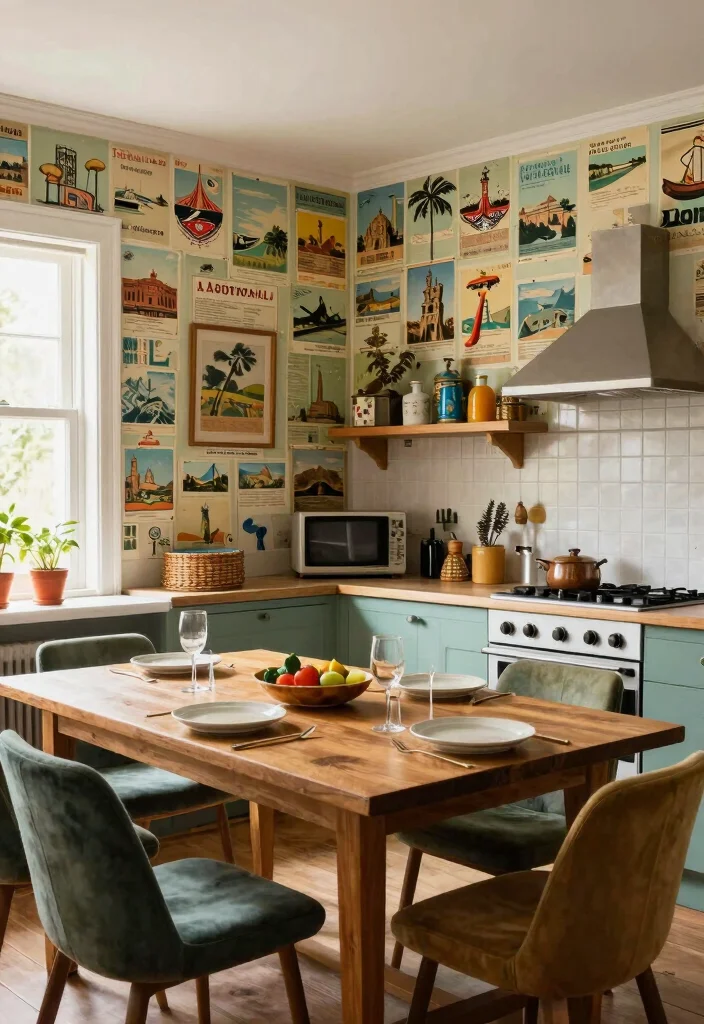 17 Kitchen With Wallpaper Ideas That Add Personality 14 17 Kitchen With Wallpaper Ideas That Add Personality - 14. Vintage Travel Posters 1