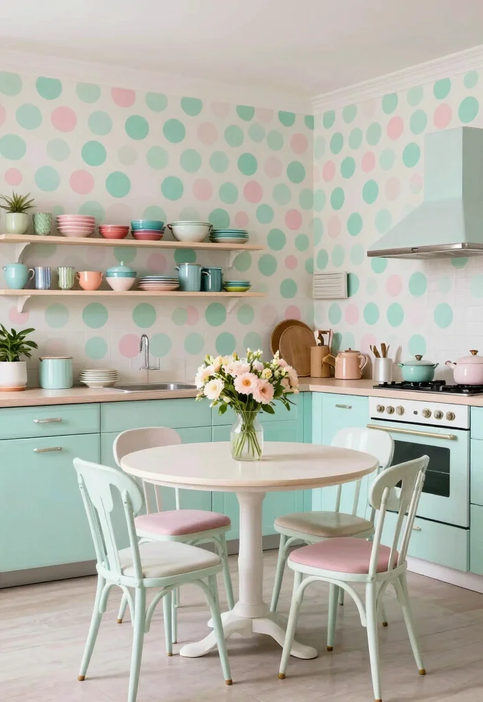 17 Kitchen With Wallpaper Ideas That Add Personality 2 17 Kitchen With Wallpaper Ideas That Add Personality - 2. Retro Polka Dots 1