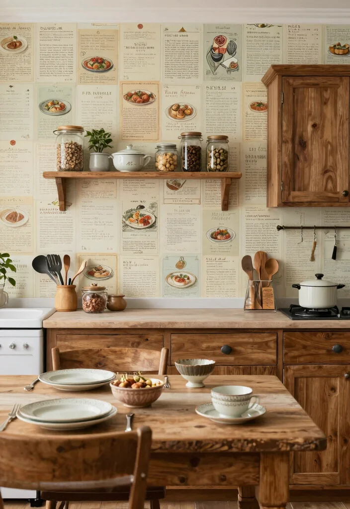 17 Kitchen With Wallpaper Ideas That Add Personality 4 17 Kitchen With Wallpaper Ideas That Add Personality - 4. Vintage Recipe Cards 1