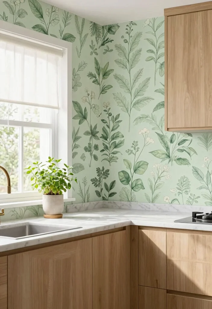 17 Kitchen With Wallpaper Ideas That Add Personality 5 17 Kitchen With Wallpaper Ideas That Add Personality - 5. Charming Botanical Prints 1