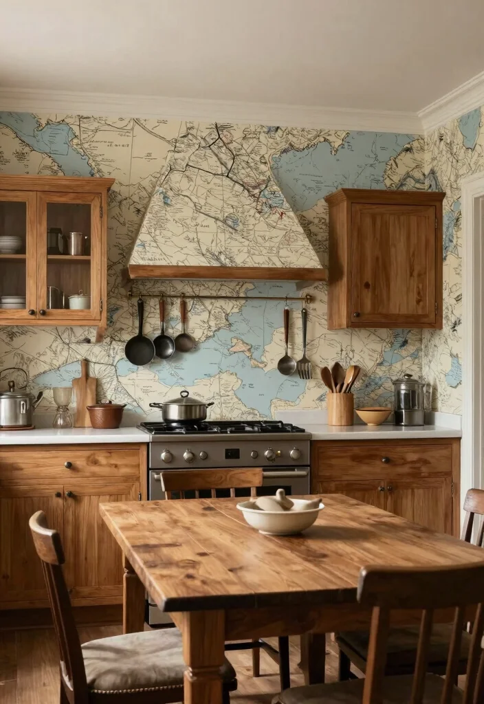 17 Kitchen With Wallpaper Ideas That Add Personality 8 17 Kitchen With Wallpaper Ideas That Add Personality - 8. Historical Map Patterns 1