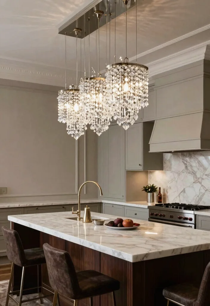 17 Large Pendant Lights Over Kitchen Island Ideas That Make a Statement 12 17 Large Pendant Lights Over Kitchen Island Ideas That Make a Statement - 12. Elegant Crystal Pendants for Luxury 1