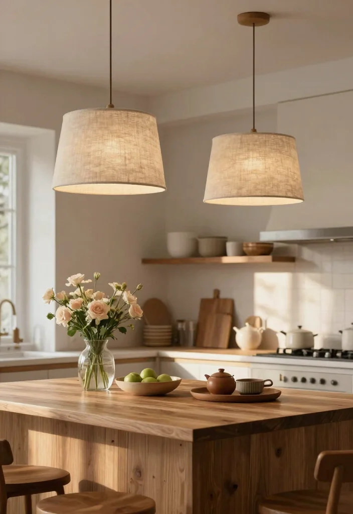 17 Large Pendant Lights Over Kitchen Island Ideas That Make a Statement 17 17 Large Pendant Lights Over Kitchen Island Ideas That Make a Statement - 17. Soft Fabric Shades for a Gentle Glow 1