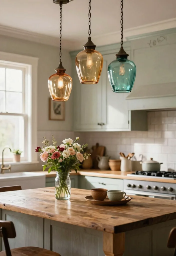 17 Large Pendant Lights Over Kitchen Island Ideas That Make a Statement 2 17 Large Pendant Lights Over Kitchen Island Ideas That Make a Statement - 2. Vintage-Inspired Glass Pendants 1