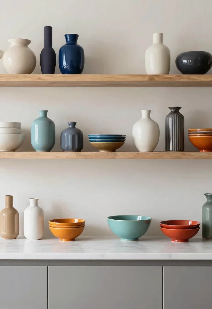 17 Open Shelf Kitchen Ideas With Airy Display 10 17 Open Shelf Kitchen Ideas With Airy Display - 10. Modern Ceramic Displays 1