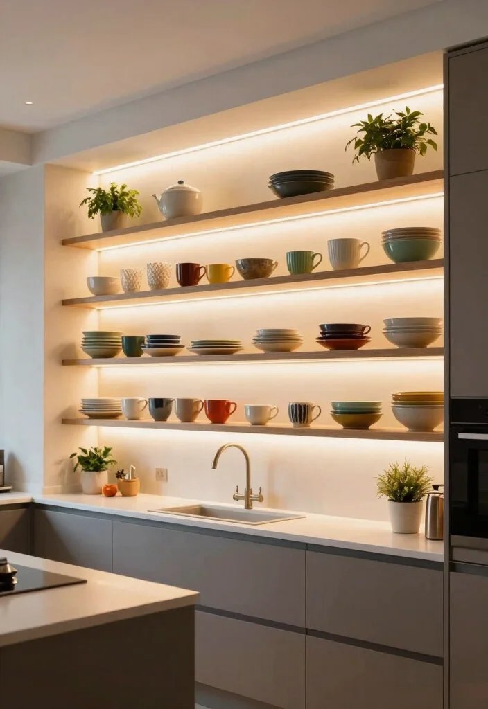 17 Open Shelf Kitchen Ideas With Airy Display 16 17 Open Shelf Kitchen Ideas With Airy Display - 16. Open Shelving with Lighting 1