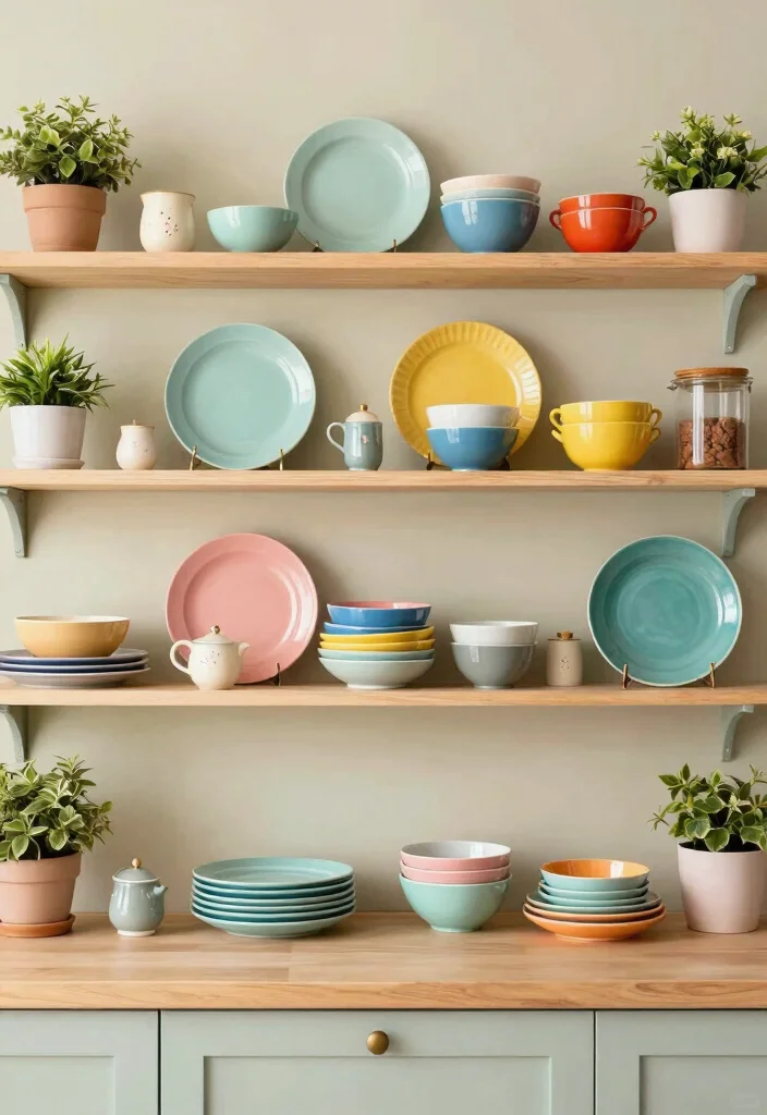 17 Open Shelf Kitchen Ideas With Airy Display 3 17 Open Shelf Kitchen Ideas With Airy Display - 3. Colorful Dish Displays 1