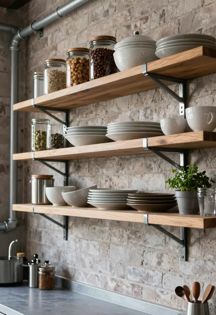 17 Open Shelf Kitchen Ideas With Airy Display 5 17 Open Shelf Kitchen Ideas With Airy Display - 5. Open Shelving with Metal Accents 1