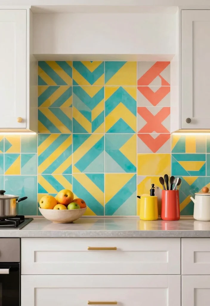 17 Painted Kitchen Tiles Ideas With Creative Color 1 17 Painted Kitchen Tiles Ideas With Creative Color - 1. Bold Geometric Patterns 1