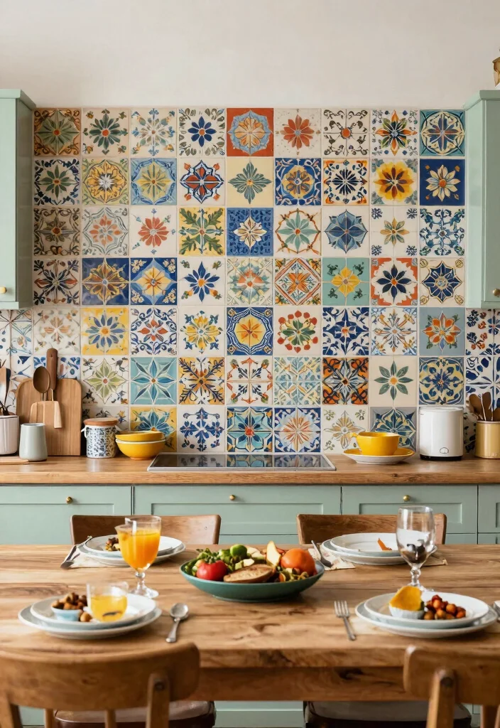 17 Painted Kitchen Tiles Ideas With Creative Color 10 17 Painted Kitchen Tiles Ideas With Creative Color - 10. Colorful Patchwork Styles 1