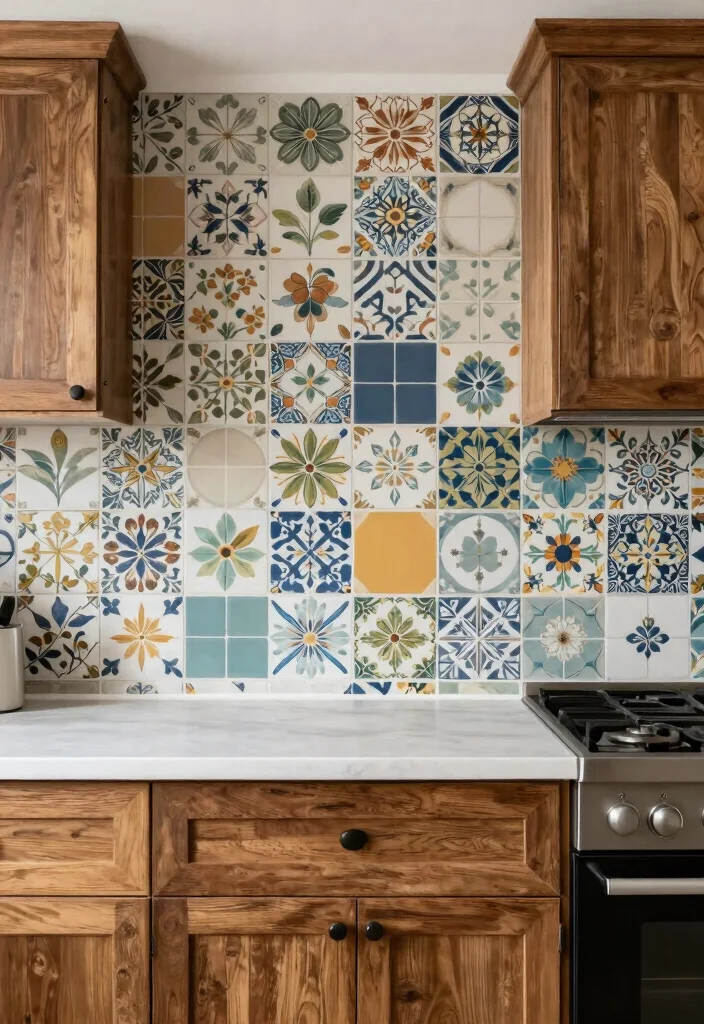 17 Painted Kitchen Tiles Ideas With Creative Color 16 17 Painted Kitchen Tiles Ideas With Creative Color - 16. Mixed Tile Patterns 1