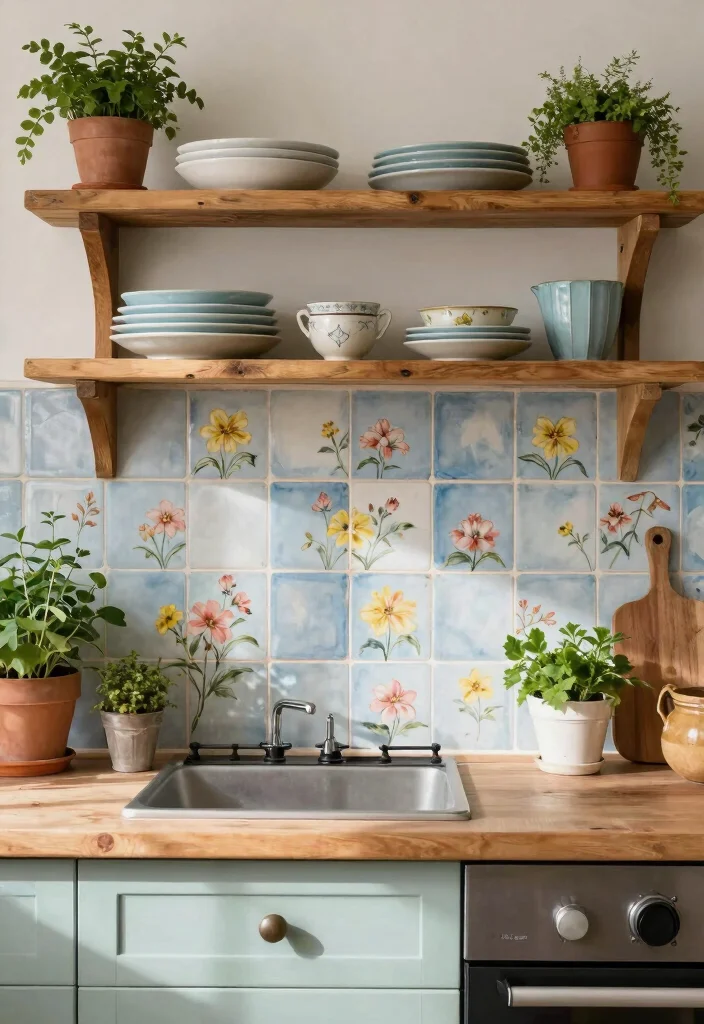 17 Painted Kitchen Tiles Ideas With Creative Color 2 17 Painted Kitchen Tiles Ideas With Creative Color - 2. Vintage Floral Designs 1