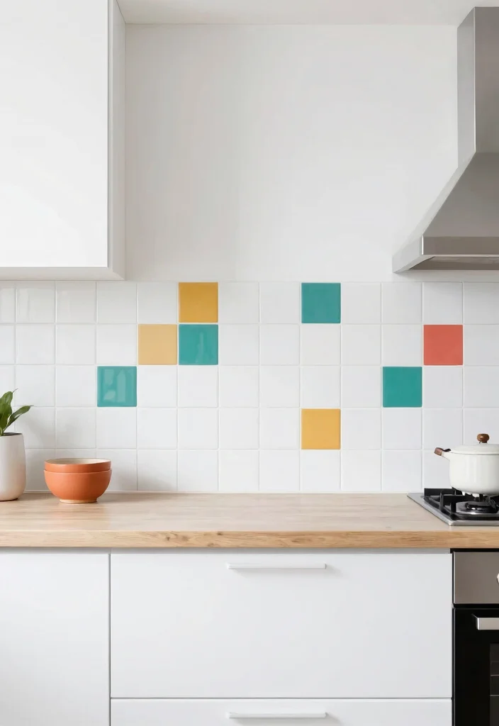 17 Painted Kitchen Tiles Ideas With Creative Color 7 17 Painted Kitchen Tiles Ideas With Creative Color - 7. Crisp White with Colorful Accents 1