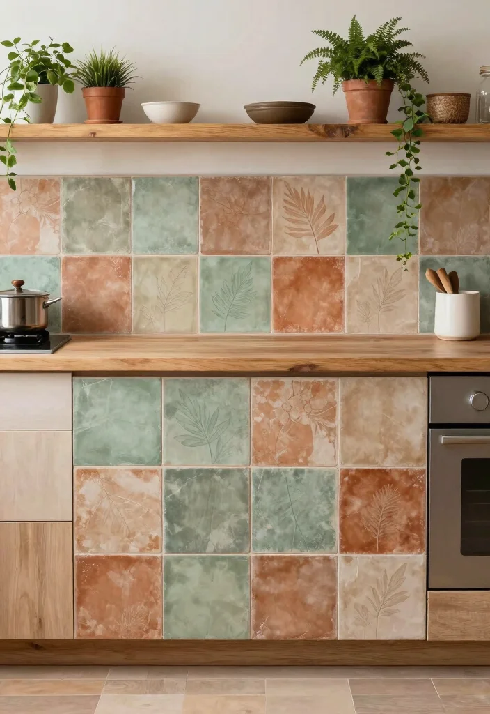 17 Painted Kitchen Tiles Ideas With Creative Color 9 17 Painted Kitchen Tiles Ideas With Creative Color - 9. Earthy Tones and Natural Patterns 1